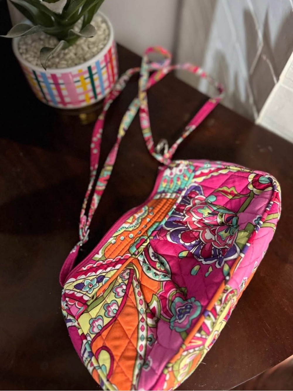 Vera Bradley Pink Orange Floral Quilted Mini Crossbody Bag